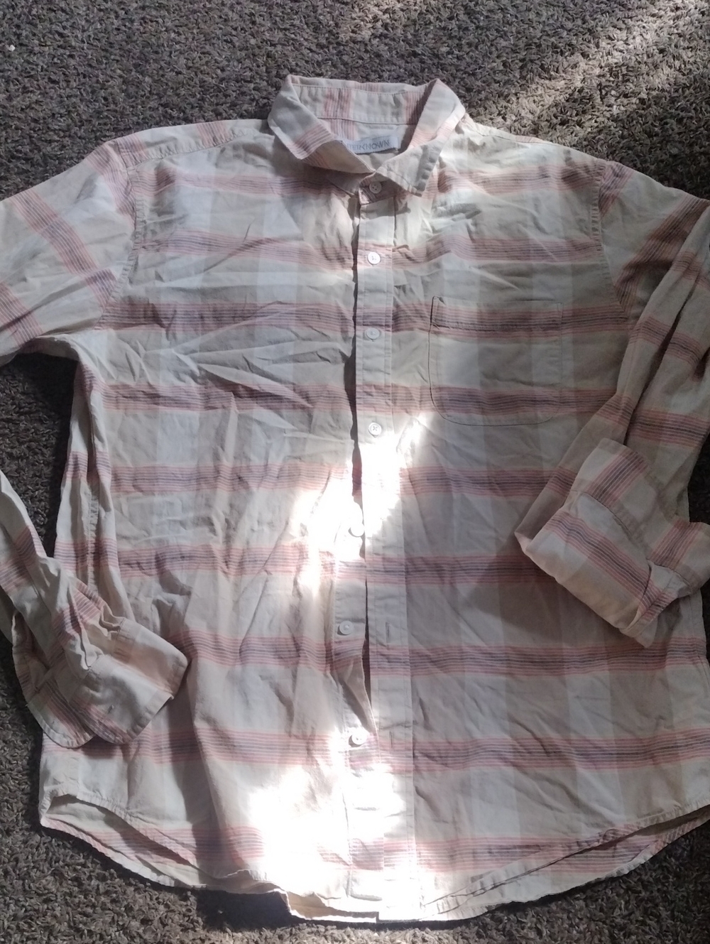Outerknown White and Pink Striped Casual Button-Down Shirt